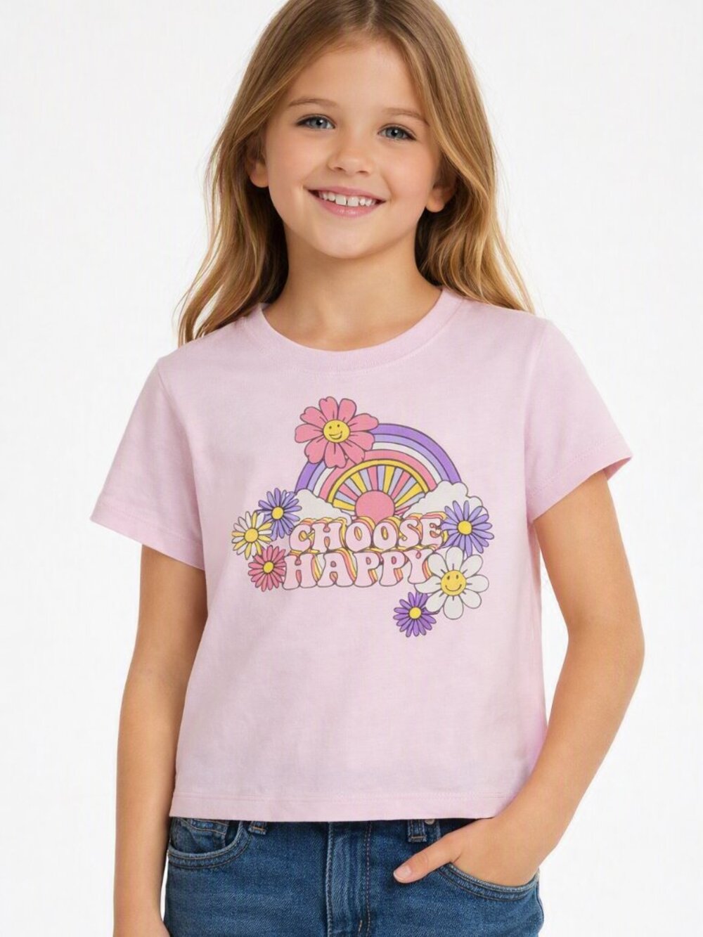 Wonder Nation Girls Pajama Top "Choose Happy" Graphic Light Pink Size M 7/8